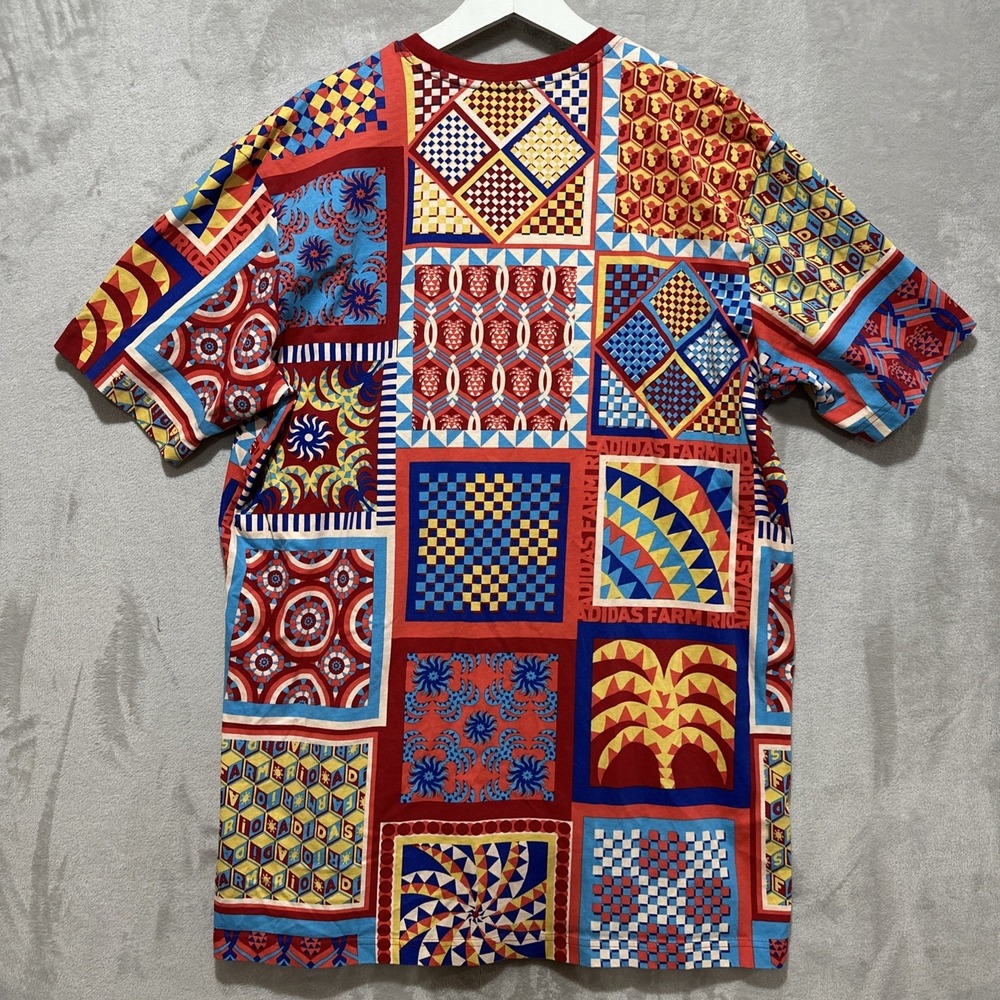 ADIDAS x FARM RIO T-Shirt Dress Size L Red Orange Kaleidoscope Street Wear Boho - Picture 4 of 13